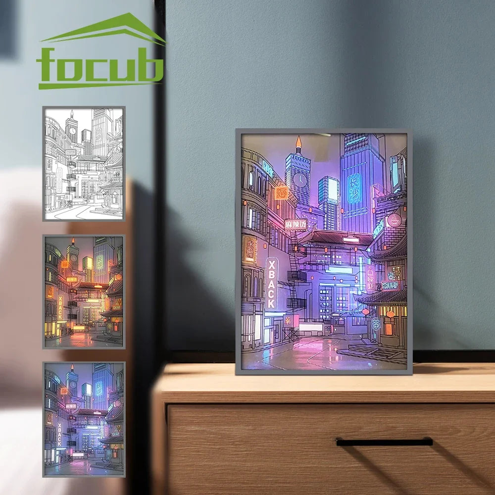 LED Light Up Painting Anime Wall Light Painting Decor Led Wall Art Picture Frame Dimming Romantic Night Lamp Gift Home Decor - Bunabo