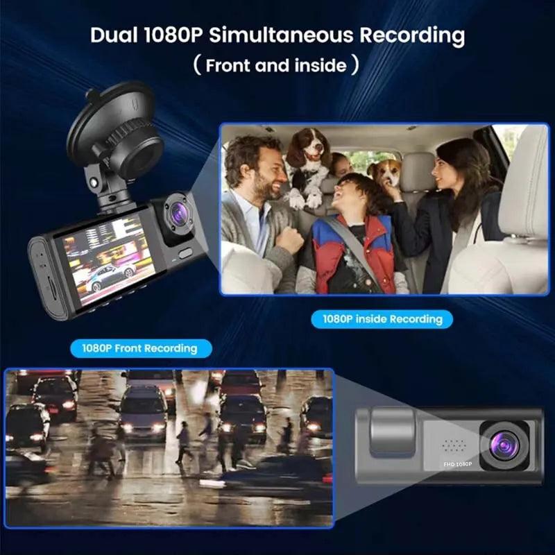 Dash Cam W/ IR Night Vision Loop Recording & 2" IPS Screen 1080P 3 Camera - Bunabo