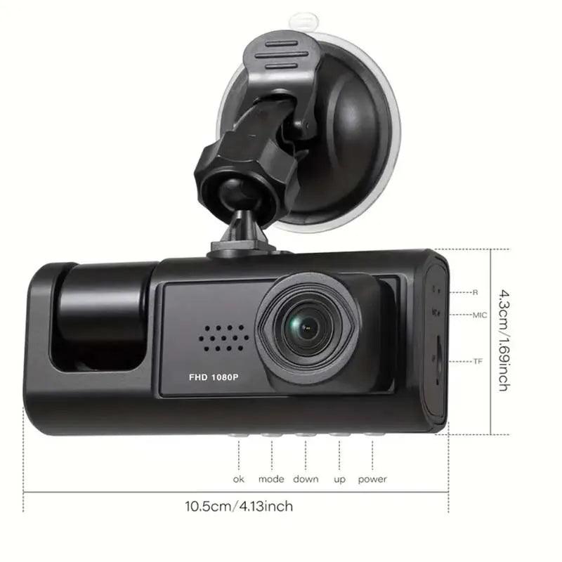 Dash Cam W/ IR Night Vision Loop Recording & 2" IPS Screen 1080P 3 Camera - Bunabo