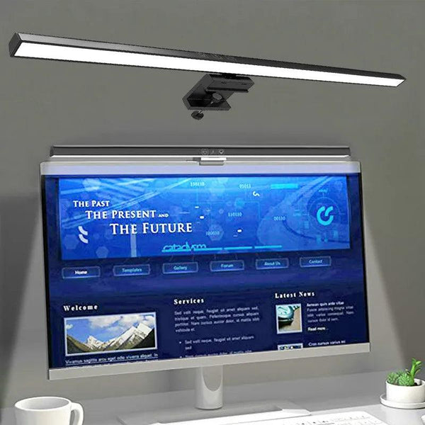 50cm LED desk lamp for computer monitors. Stepless dimming for reading. USB-powered and designed for hanging on desks - Bunabo